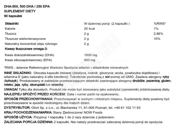 Now Foods 500 DHA / 250 EPA - 90 mjukgeler