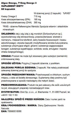 Nordic Naturals Levä Omega 715 mg Omega 3 - 60 pehmeäkapselia