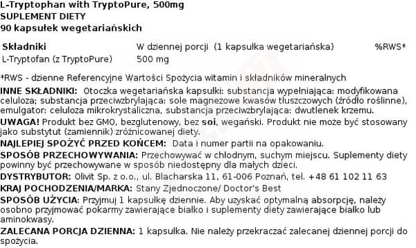 Doctor's Best L-Tryptofan med Tryptopure 90 Vkapslar