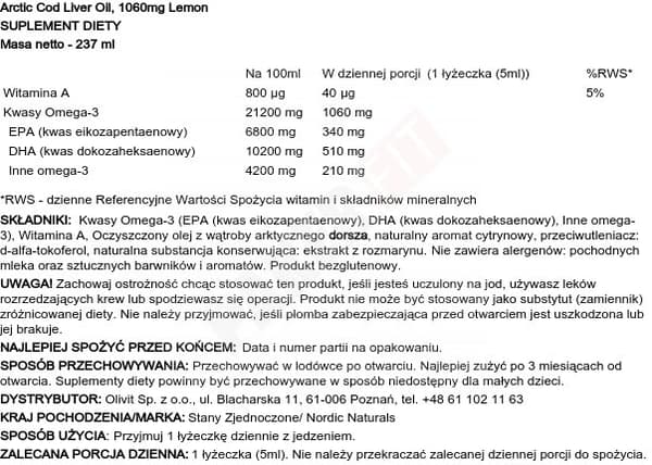 Nordic Naturals Arktisk torskleverolja 1060 mg citron - 237 ml.