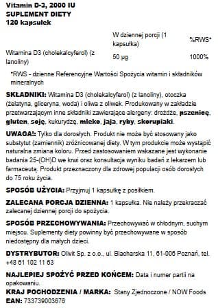 Now Foods Vitamin D3 2000 IE 120 bløde kapsler