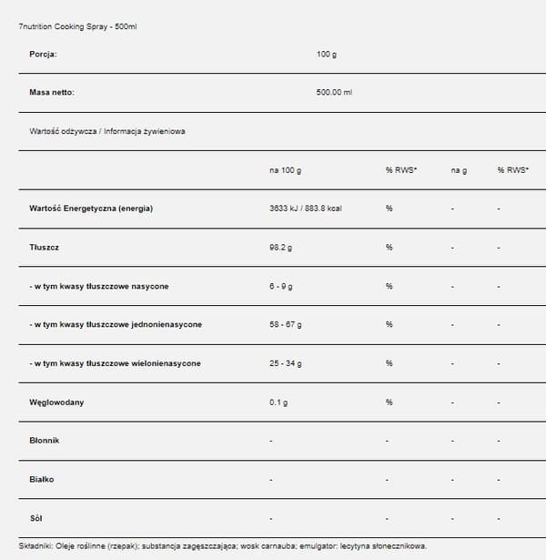 7Nutrition Matlagningsspray För Stekning 500ml
