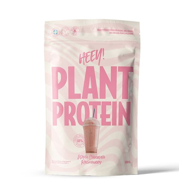 Heey! Plant Protein 2-pack – 1 kg växtbaserat premiumprotein med B12. Smak, Vitchoklad Hallon