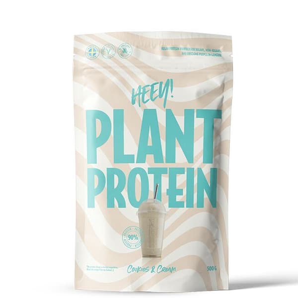 Heey! Plant Protein 500g – 100 % veganskt & fullproppat med näring. Smak: Coockies & Cream