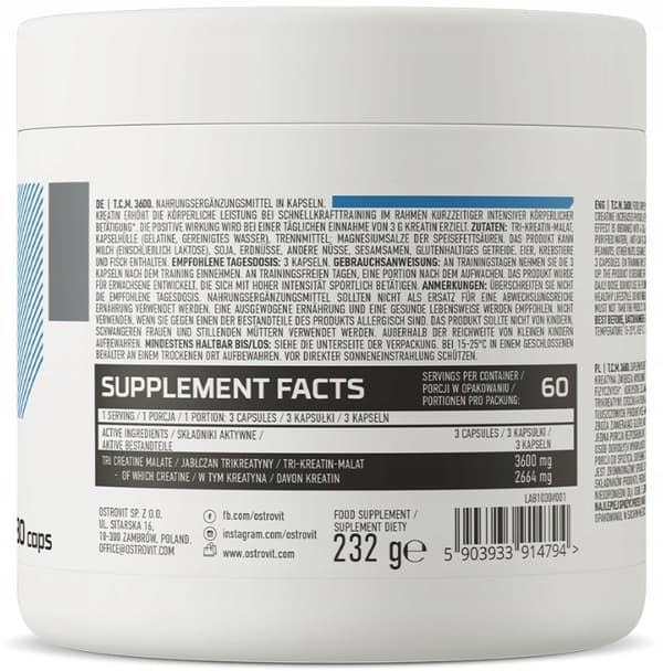Ostrovit TCM kreatinmalat 3600 mg 180 kapslar