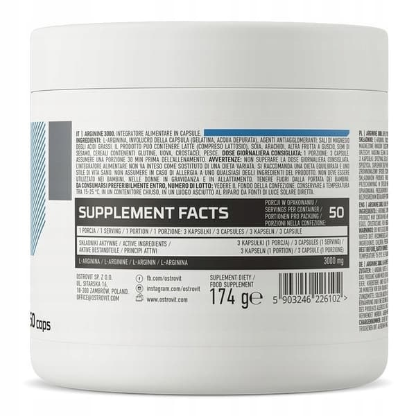 OstroVit Arginin 1000 L-ARGININ 3000 MG 150 kapslar