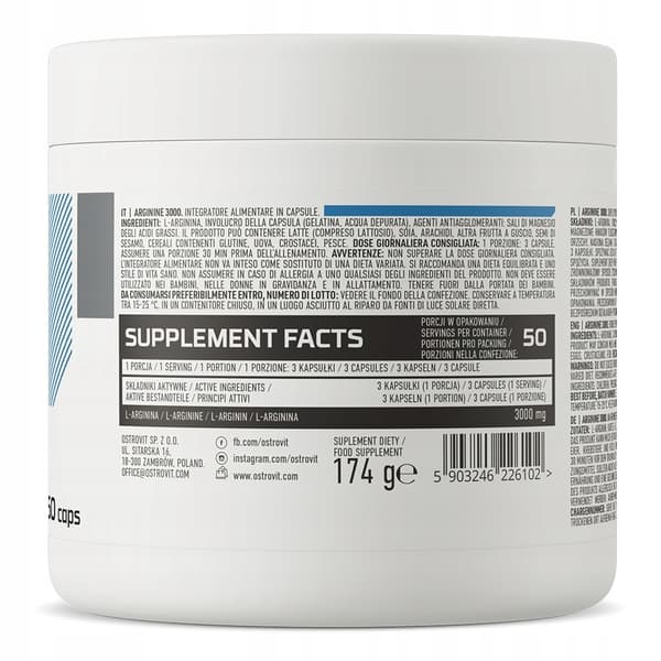 OstroVit Arginin 1000 L-ARGININ 3000 MG 150 kapslar