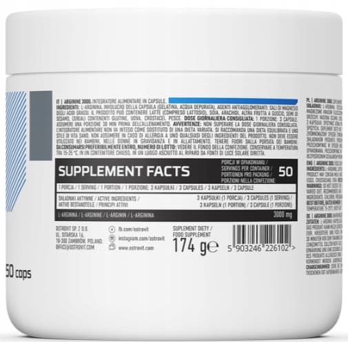 OstroVit Arginin 1000 L-ARGININ 3000 MG 150 kapslar