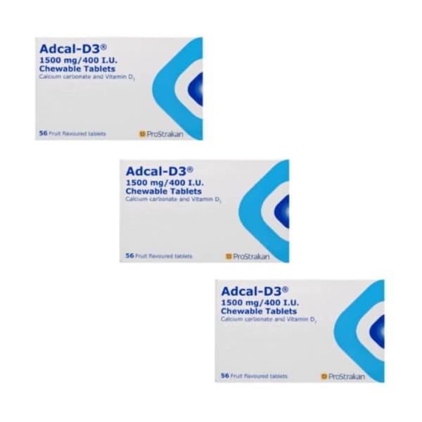 168 Adcal D3 1500mg/400 IU (3 x 56) Chewable Fruity Tablets Calcium ...