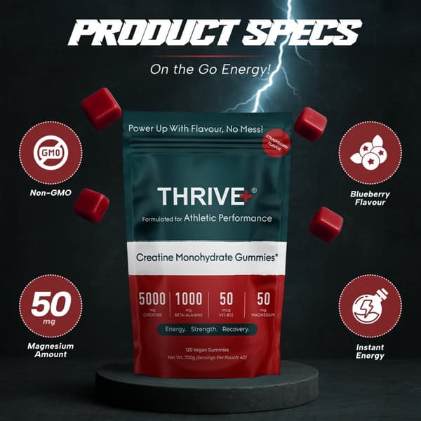 Creatine Gummies 5000mg, Beta-Alanine, Magnesium & B12 by THRIVE+ ...