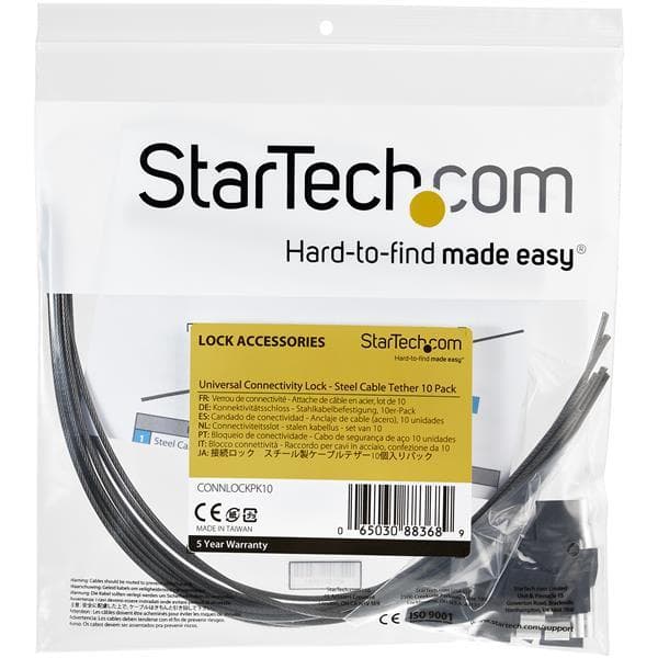 StarTech.com CONNLOCKPK10 turvakaapelit (10 kpl, varkaudenesto kaapelilukko, säädettävä, lämpökutiste, holkit) - turvakaapeli - hopea - 30 cm (10 kpl