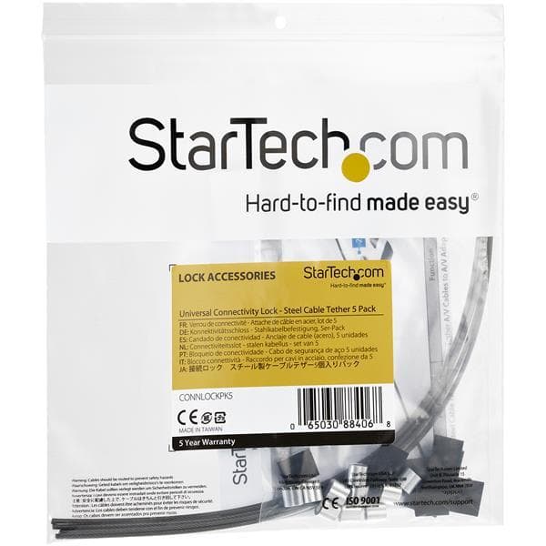 StarTech.com CONNLOCKPK5 sikkerhedskabler (5-pak, tyverisikringskabellås, justerbar, varmekrympe, rør) - sikkerhedskabel - sølv - 30 cm (pakke med 5)