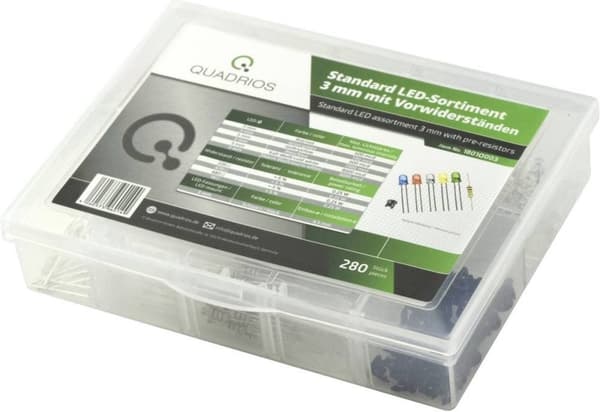 Quadrios LED-serie röd, grön, gul, blå, kall vit, varm vit 20 mA 3,0 V