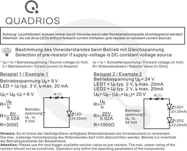 Quadrios LED-serie Rød, Grøn, Gul, Blå, Hvid, Amber 20 mA 3,0 V