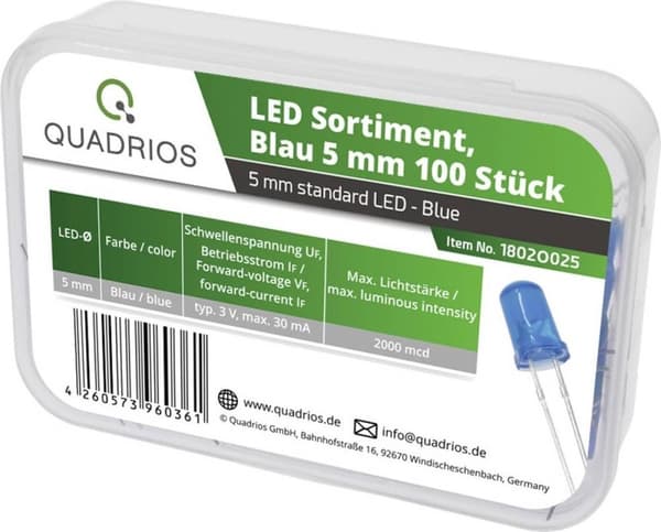 Quadrios LED-serie Blå 5 mm 30 mA 3,0 V