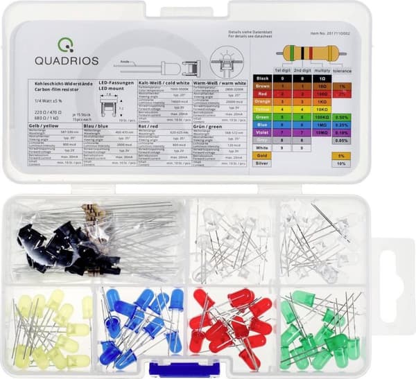 Quadrios LED-serie Rød, Grøn, Gul, Blå, Kold hvid, Varm hvid 20 mA, 30 mA 2 V, 3 V
