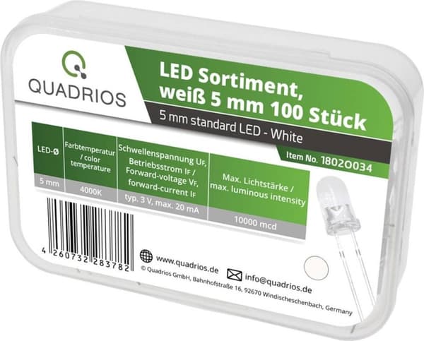 Quadrios LED-serie Naturhvid 5 mm 20 mA 3,0 V
