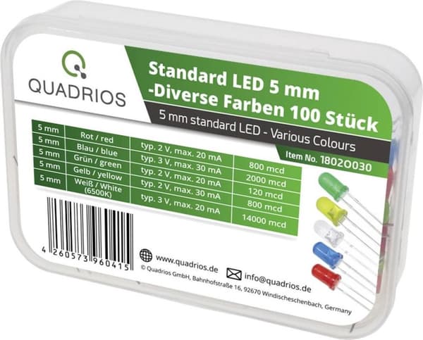 Quadrios LED-serie Bont 5 mm 20 mA, 30 mA 2 V, 3 V