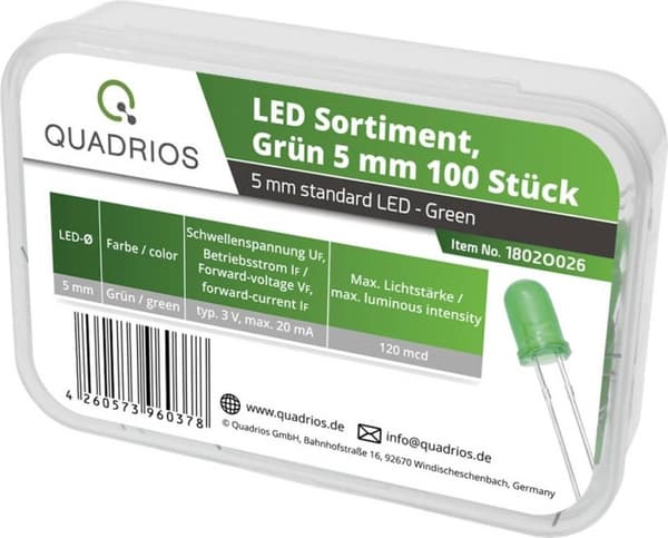 Quadrios LED-serie Grøn 5 mm 20 mA 3,0 V