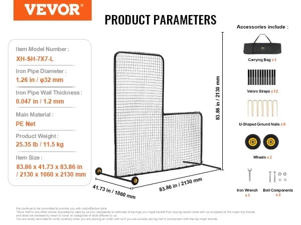 VEVOR L Skärm Baseball, Hållbart PE Nät, Bärbar Design,Med hjul