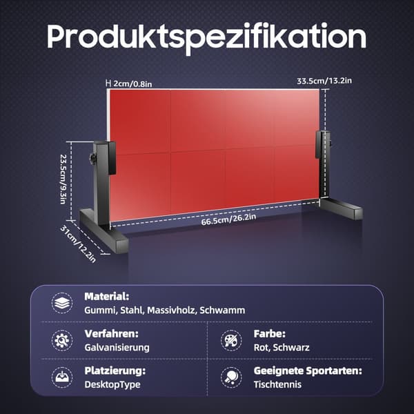 Bordtennisstudsbräda, justerbar vinkel och höjd, realistisk bollkänsla, hållbar konstruktion