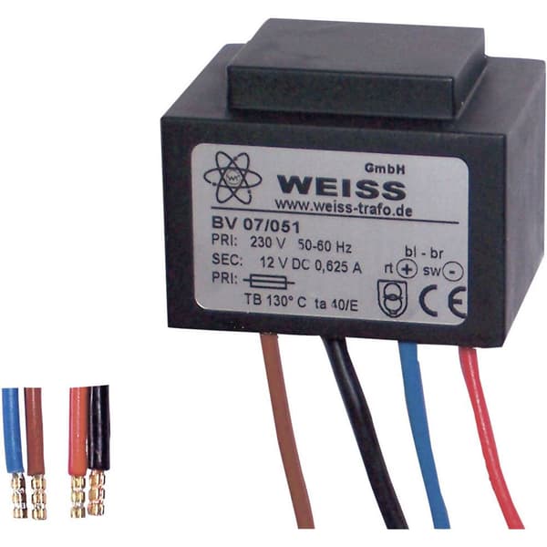 Weiss Elektrotechnik 07/053 Transformator för kompakt nätaggregat 1 x 230 V 1 x 8 V/AC 10 VA 1250 mA
