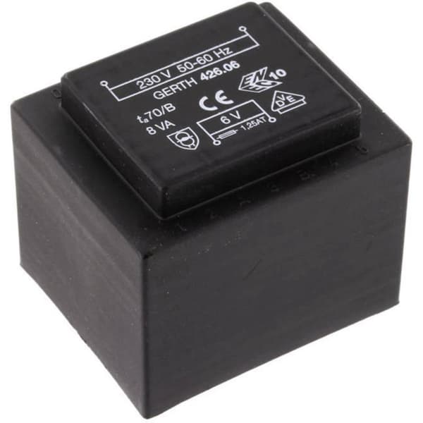 Gerth 426.09.2. Kretskortstransformator 1 x 230 V 2 x 4.5 V/AC 8 VA 888 mA