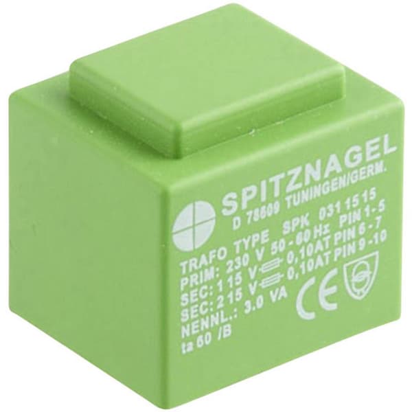 Spitznagel SPK 0312424 Kretskortstransformator 1 x 230 V 2 x 24 V/AC 3 VA 63 mA