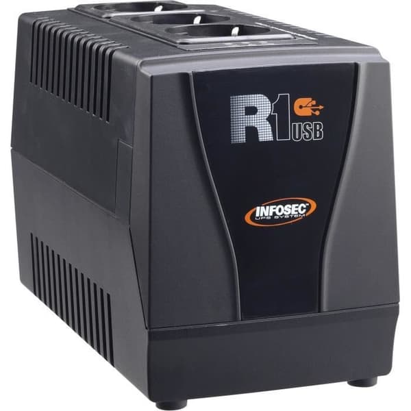 InfoSec - R1 USB 600 - Automatisk spänningsregulator - 1 års garanti Sort