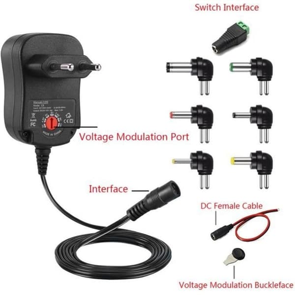 Strömadapter - Ej specificerad - 12W - 6 uttag - 3V till 12V - Inomhus