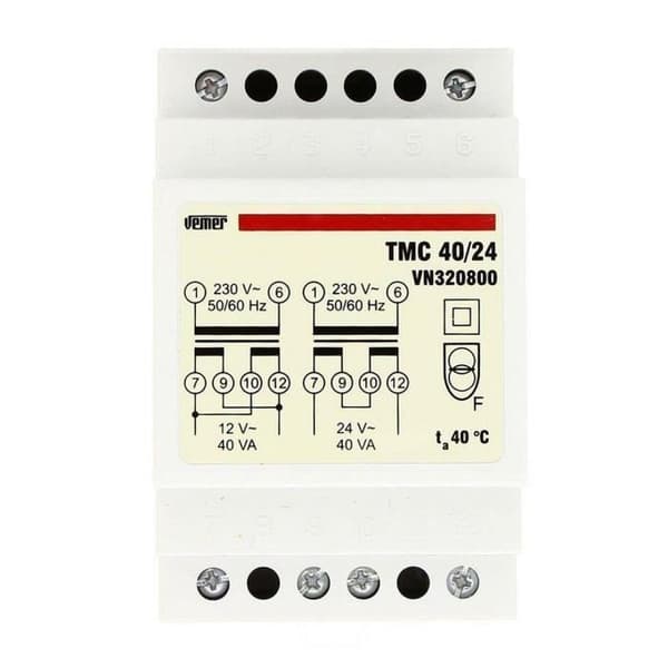 MODULÄR SÄKERHETSTRANSFORMATOR TMC 40/24 DUBBEL ISOLERING 40VA 12/24V VN320800