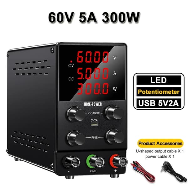 Lab Strømforsyning, 30V 10A Udgivelse, USB 5V 2A Opladning,SPS3010 Hvid, AC 220V