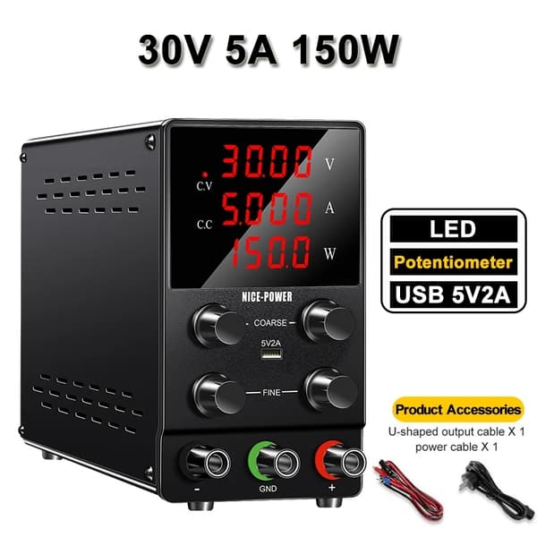 Laboratoriovirtalähde, 30V 10A lähtö, USB 5V 2A lataus,AC 220V, SPS3010 Valkoinen