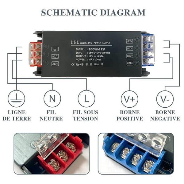 Transformator 220V 12V LED-drivrutin 100W - Transformator 8,3A Strömadapter - Svart, 220V AC till 12V DC-omvandlare