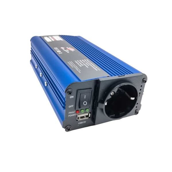 Spændingsomformer 12 V - 230 V, modificeret sinus, 600 W/1200 W, blå