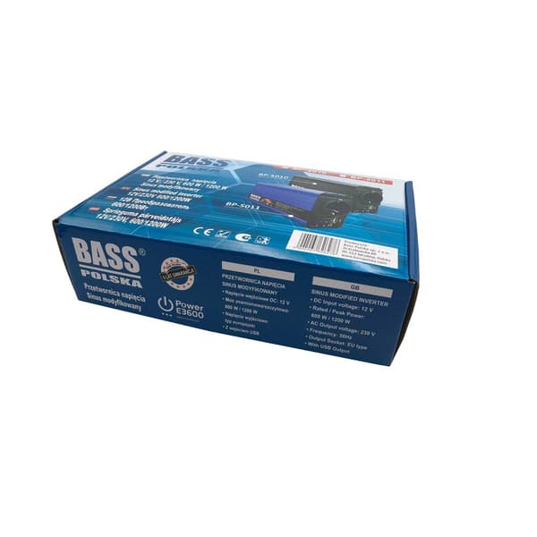 Spændingsomformer 12 V - 230 V, modificeret sinus, 600 W/1200 W, blå