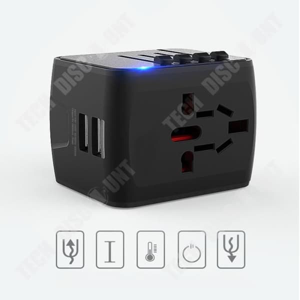 TD® Black Adapter Multifunktionsuttag Dubbel USB-laddare Bärbar reseadapter Universal Universal Adapter Material Tillverkad av