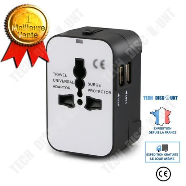 TD® Adapter Multifunktionsuttag svart kant vit reseadapteruttag universaladapter multireseadapteruttag