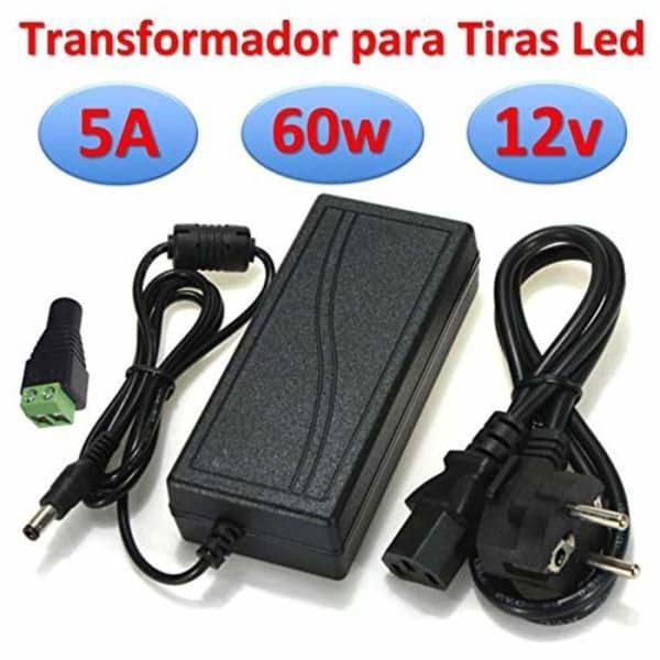 Ahorraluz - 12V5A - Economraluz DC Transformator Strömförsörjning för LED Strips Strömförsörjning 220 V (12 V 5 A 60 W) Svart