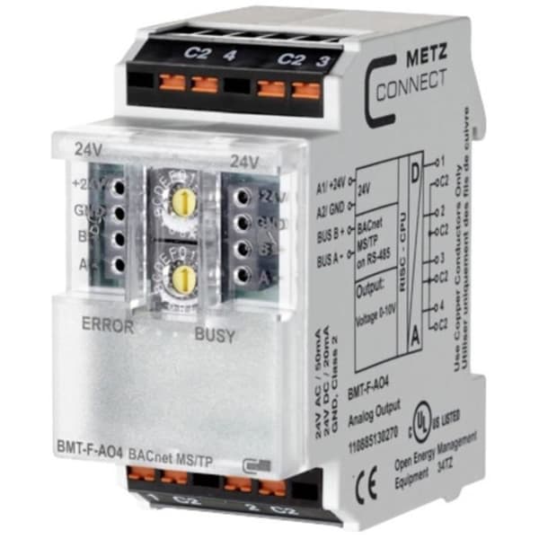 Modul MS/TP BACnet - Metz Connect - BMT-F-AO4 - 4 analoga utgångar - 24 V/AC/DC - Inomhusbruk
