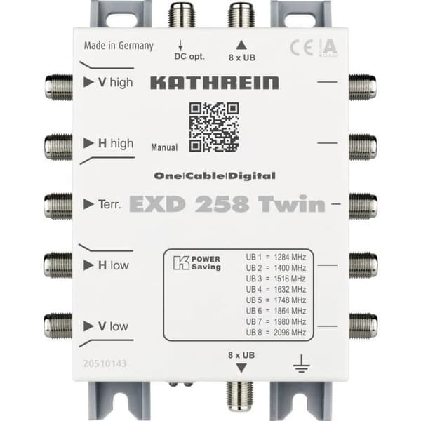 KATHREIN EXD 258 Twin SAT kaskad multipelswitch med unicable ingångar - 5 (4 SAT/1 marksänd) N