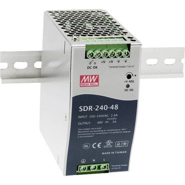 Mean Well SDR-240-serien SDR-240-48 Strömförsörjning (DIN-skena monteringsbar) AC 115-230 V 240 Watt Active PFC