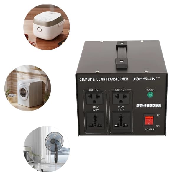 DT-1000 Transformator, Steg Upp & Ner Spänningskonvertering, Överbelastningsskydd,svart