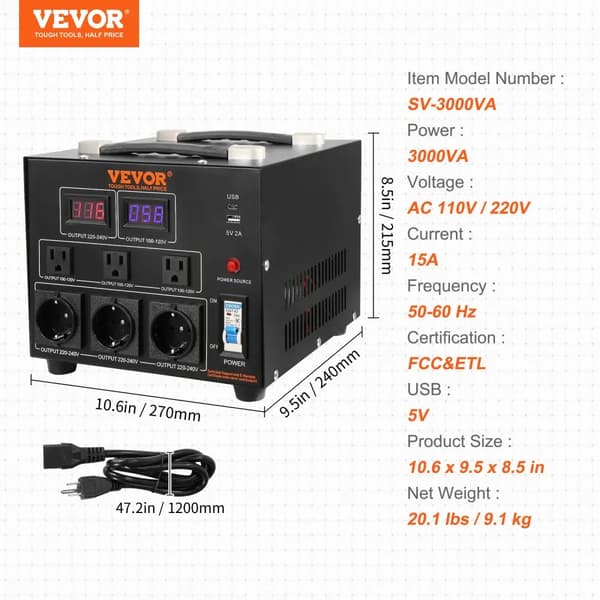 Spänningsomvandlare Transformator, 2000VA/3000VA/5000VA Effekt, Stöd för flera enheter,3000VA