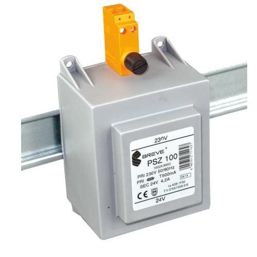 Enfaset transformer PSZ 100 230/24V IP30 til DIN-skinne TH-35 I hus med beskyttelse