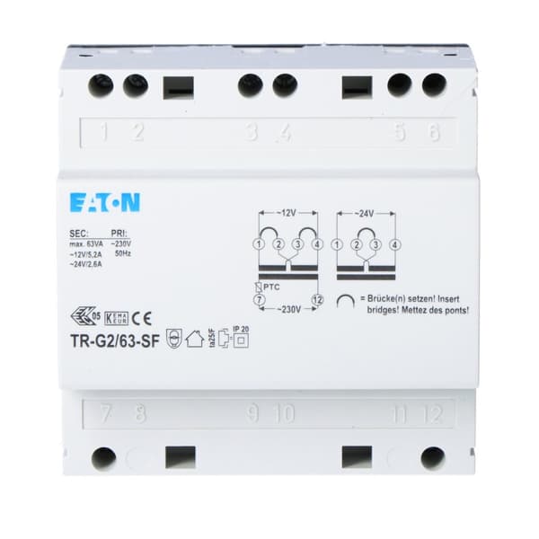Transformator 230V, utgång 12–24 V, 5, 2–2, 6 A TR-G2/63-SF