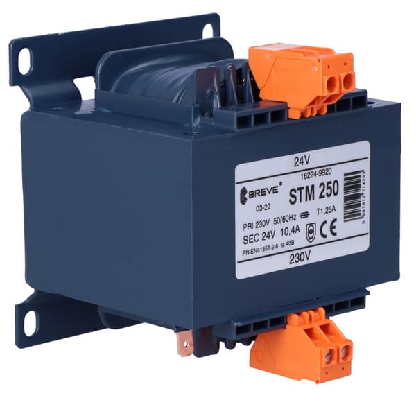 Enfaset transformer STM 250VA 230/24V IP00 adskillende eller sikkerheds med etkammerramme