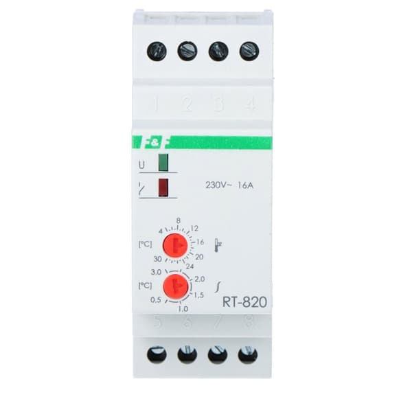 Temperaturregulator RT-820 med givare i set, temperaturregleringsområde: 4÷30°C, kontakter: 1P, I=16A, 2 moduler