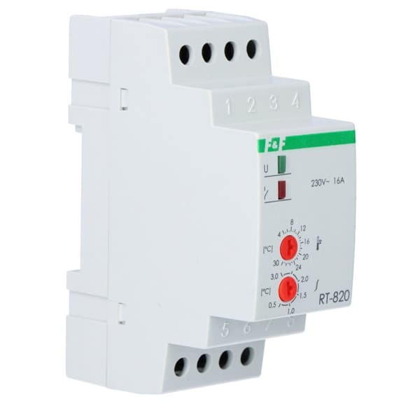 Temperaturregulator RT-820 med givare i set, temperaturregleringsområde: 4÷30°C, kontakter: 1P, I=16A, 2 moduler