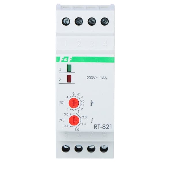 Temperaturregulator RT-821 med givare i set, temperaturregleringsområde: -4÷5°C, kontakter: 1P, I=16A, 2 moduler